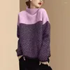 Kobiety swetry dzianiny sweter kobiety swobodne vintage dzianinowe pullover jesienne zima ciepłe golf dzianki