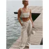 Women'S Two Piece Pants Womens Summer Women Vest Set O-Neck Crop Tops High Waist Flare Suit Female 2022 Causal Vintage Lady Outfits Dh2Wp