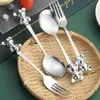 50Set dessert glassskedar efterrätt kakverktyg Studenter Tabellämne Cutly Spoon Set Bear Handle Milk Coffee Stirring Spoon