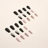 Unghie finte 24pcs Manicure Press On Glitter Burst Checkered DIY Long Square Black Mystery French