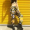 Stage Wear Fashion Yellow Camouflage Spodnie dla dorosłych hip -hopowych kostium tańca luźne swobodne harem jazz street kobiety europejskie ubrania 4214