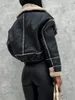 Women's Jacket Faux Leather Biker with Fur Trimmed Collar Vintage Moto Coat Warm Winter Outerwear 231109