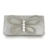 Evening Bags Rhinestone Bow Dinner Party Clutch Bag For Women Shining Crossbody Small Flap Envelope Purse Silver B607