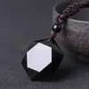 Pendentif Colliers Bijoux Noir Lucky Men Hexagram Shape Obsidian Collier Amulette