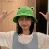 Wide Brim Hats Bucket Hats 2021 New Parent-Kid Cartoon Frog Bucket Hat Panama Fishing Cap Cute Froggy Hat Homme Femme Bob Chapeau Outdoor Sun Fisherman Hat YQ231110