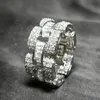 Bague unisexe en or jaune et blanc 18 carats pour hommes et femmes, bague Baguette entièrement glacée en CZ, taille 7-12