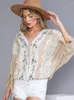 レディースブラウスKhalee Yose Boho Lace Crochet Blouse Shirt Beige Spring Autumn Patchworkティッピ