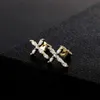 NY S STERLING SIER HIP HOP GOLD PLATED CROSS STUD ICED OUT CUBIC ZIRCONIA Piercing Fine Jewelry Parrings