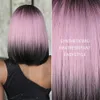 Synthetic Wigs Purple Pink Ombre Black Short Straight with Bangs Bob Wig for Women Daily Cosplay Party Heat Resistant Fake Hairs 230410