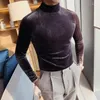 Мужские рубашки T -Oand Winter Slim Fit Solid Turtleneck Velvet для мужской одежды All Match Casual Tees Streetwear с длинным рукавом Homme Homme