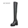 Bottes MUMANI femme cuissardes Super haute 8 cm de base talon carré bout rond concis bottes modernes 231110