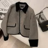 Mulheres misturas de lã outono e inverno pelúcia engrossado terno casaco curto moda solta versátil cinza splice casual feminino blazers 231110