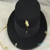 Black Cap Kobiet British Wool Hat Fashion Party Flat Top Hat Chain Pasp i Fedoras Fedoras for Woman na strzelanie do ulicy