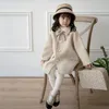 Coat Baby Girl Woolen Bow Tie Jacket Long Pearl Button Warm Infant Toddle Lapel Spring Autumn Winter Outwear Clothes 110Y 231109