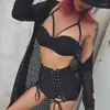 Kadın Mayo Seksi Bikinis Kadın Mayo Yüksek Bel Yemeği Takım Elbise Yüzme Yuarı Yukarı Bikini Set Black Hollow Out