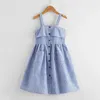 Girl Dresses Menoea Baby Dress Summer Girls Casual Vintage Blue Suspender Strapless Sleeveless Single-Breasted Double Pocket