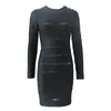 Casual Dresses Ciemiili Stylish Solid Black Fashion Mesh Woman Dress 2023 Winter Sexig långärmad O-Neck Nightclub Mini Bandage