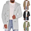 Men's Jackets Men Fall Winter Coat Hooded Double-breasted Mid Length Loose Cardigan Thick Warm Overcoat Long Jacket