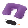 Bomboniera 3 in 1 Set da viaggio Gonfiabile a forma di U Cuscino per il collo Cuscino d'aria Maschera per gli occhi per dormire Visiera Tappi per le orecchie Set da viaggio portatile