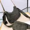 Tassen ontwerper schouder geweven luxe 2-in-1 rafia borst dames handtas crossbody tas portemonnee cadeaubakje