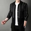 Men's Sweaters Striped Cardigan Autumn And Winter Korean Style Lapel Knitwear Long Sleeve Color Matching Daddy Outfit Coat Wholesale
