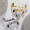 18 Karat echtes Gelb-Weiß-Gold vergoldetes Grillz-Set oben und unten, Zahngrills, Zahnspangen, Vampirzähne, Hip-Hop-Persönlichkeit, Damen- und Herrenschmuck