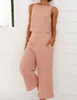 Womens Cotton Linen 2 Piece Outfits Crop Tank Topps Wide Ben Pants Set Casual Lounge Sets 2304108