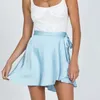 Skirts Women Summer High Waist LaceUp Loose Casual Chiffon Satin Mini Skirt Solid Color Bandage Fashion Club Elegant WDQ01 230410