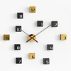 Wall Clocks Nordic Creative Diy Clock Wood Living Room Silent Self Adhesive Sticker Large Relojes De Pared Decor FY50YH