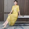 Ethnic Clothing 2023 Traditional Chinese Improved Qipao Cheongsam Retro Flower Embroidery Chiffon Dress National Vintage Service Hanfu