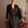 Women's Sleepwear Pajamas Women Sexy Bathrobe Gown Two-Piece Set Temperament Simple Home Wear Backless Hollow Out Nightgowns