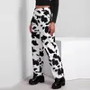 Women's Jeans 2023 Design Ladies Wide Leg Pants Fashion Women High Waist Loose Pocket White Cow Printed Pantalones De Mujer