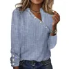 Blouses Femmes Femmes Printemps Automne Chemise Rayée Couleur Bouton Décor Oblique Cou Mi-longueur Pull Doux À Manches Longues Haut Décontracté Pour Le Travail