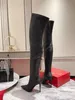 Designer Red Soled Boots Fashion Kate Botta Boots Women Condora Spike Stiletto Heel Boots Luxury Elastic Leather Sheepskin Astrilarge lårhöga stövlar Stövlar 35-42