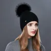 Fashion Vertical Stripes Winter Hats For Women Cashmere Knitted Hat Female High Quality Fur Pom Pom Autumn Warm Beanie211G