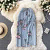 Saias elegantes Denim Denim Denim Spring Spring Summer Long Jeans Dress Cantura alta Lado sexy Part Party Retro Skiing 230410