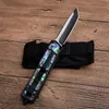 Hoge kwaliteit zwart AUTO tactisch mes 440C zwart oxide draadtrekken Tanto Point Blade Abalone shell / aluminium handgreep Survival messen met nylon tas