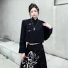 ツーピースドレスファッションスーツジャケットAラインスカート中国語スタイル印刷された女性スリムフィットスーツコスチュームデュースピースフェム