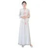 Pantalon de deux pièces pour femmes Blanc Hanfu Set Femme Tang Costume Style chinois Printemps et été Mode Élégant Bouton supérieur brodé Zen