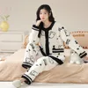 Vêtements de nuit pour femmes Qsrocio hiver col rond pyjama ensemble mignon doux fille épaissir doux à manches longues homewear mode décontracté chaud