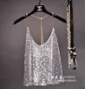 Camisoles Tanks Sequin Condom with Tank Top Women's Fashion Top Sumer Sexy Low Cut Loose T-shirt Tank Top 230410
