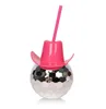 Novelty Cowboy Hat Silver Disco Ball Cup with Straw Tumbler for Party and Wedding Bottle 425Q