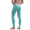 Men's Thermal Underwear Sexy Mens Homme Long Johns See Through Tight Leggings Trousers Ice Silk Seamless Bulge Pouch Sleep Bottoms Male