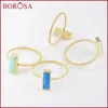 Bagues de cluster Borosa 10pcs Mode Gold Bezel Rectangle Japonais Opal Blanc / Bleu Bague pour Femmes Gems Mix Couleurs ZG0236