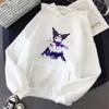 Autumn And Winter New Cartoon Kuromi Printed Hooded Pocket Sweater For Women's Korean Loose Casual Plush