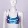 Camisoles Tank Ladies Spaghetti Straps Sleeveless Pilates Tops Open Back Shiny Metallic Gym Fitness Workout Sport Bra Vest 230410