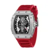 Наручные часы WISHDOIT Skeleton Quartz Mens Luxury Tonneau Watch Luminous 50M Водонепроницаемые для мужчин FKM Ремешок с резиновым ремешком Спортивные наручные часы