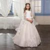 Girl Dresses Flower Dress Detachable Shawl Light Pink Tulle Lace Applique Sleeveless First Communion Wedding Children