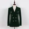 Costumes pour femmes Blazers S XXL haute qualité automne hiver mode couleur Pure vert velours Double boutonnage mince à manches longues haut jupe courte femme ensemble 231110