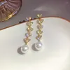 Dangle Earrings S925 Silver Needle Love Tassel Pearl Heart Long Drop KoreanTemperament Crystal Earring Jewelry Accessories